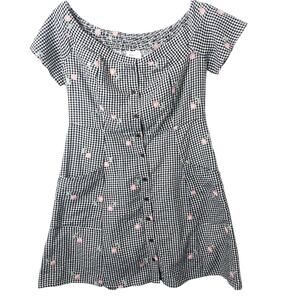 Everly Women's Black/White Gingham Embroidered Floral Mini Dress Size Medium